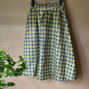 Shabby Apple Yellow and Blue Geometric Jacquard Midi Skirt